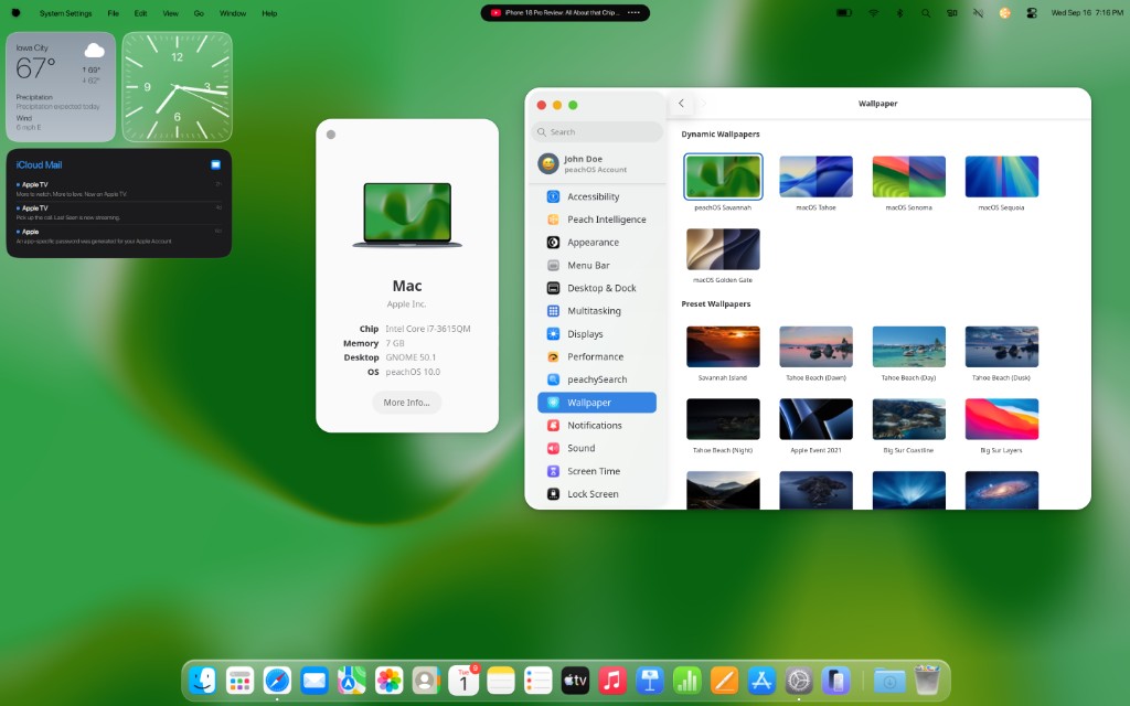 Settings Wallpaper page with dynamic, preset, and live wallpapers